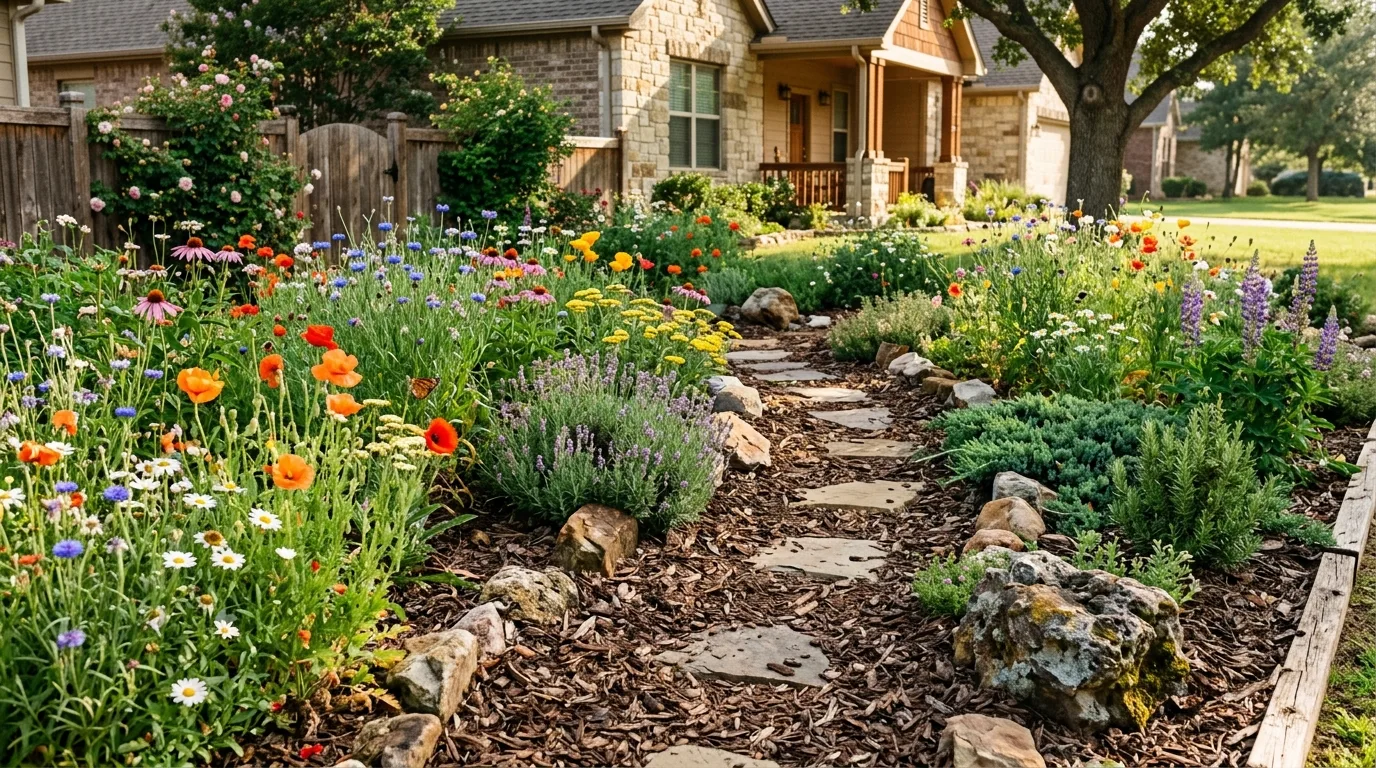 Front Yard Wildflower Patch With Mulch